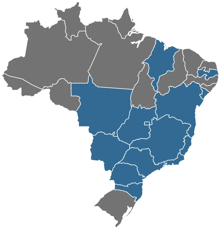 Mapa do Brasil destacando os estados onde a Valoriq atua